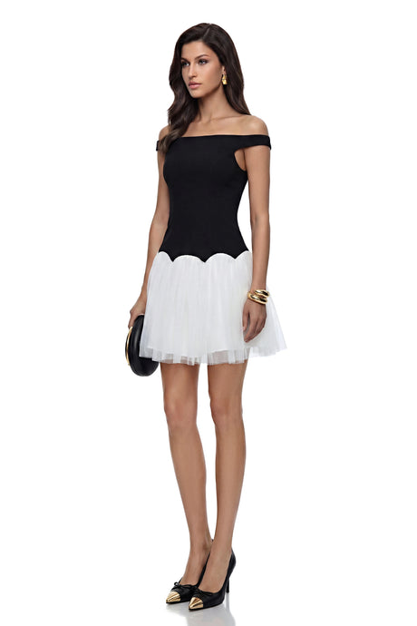 Teresa Mini Dress Black Color Block Pleated