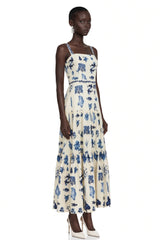 Delilah Blue Floral Print Midi Dress with Spaghetti Straps