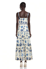 Delilah Blue Floral Print Midi Dress with Spaghetti Straps