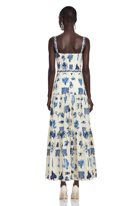 Andromeda Midi Dress Blue Floral Print with Spaghetti Straps