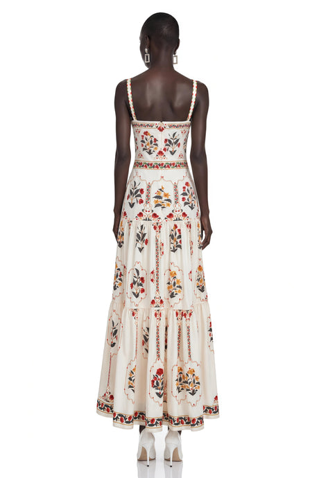 Taylor Midi Dress Cream Floral Print with Spaghetti Straps