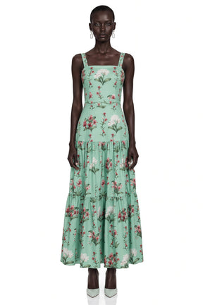 Delilah Green Floral Print Midi Dress with Spaghetti Straps