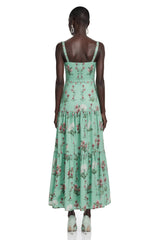 Delilah Green Floral Print Midi Dress with Spaghetti Straps