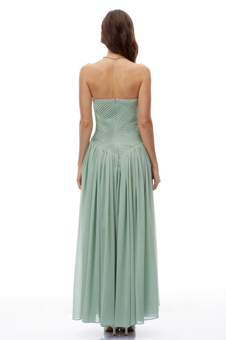 Aurora Maxi Dress Green Ruched with 3D Florals