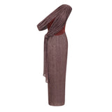 Delphine ribbondesign corset maxi dress in Brown