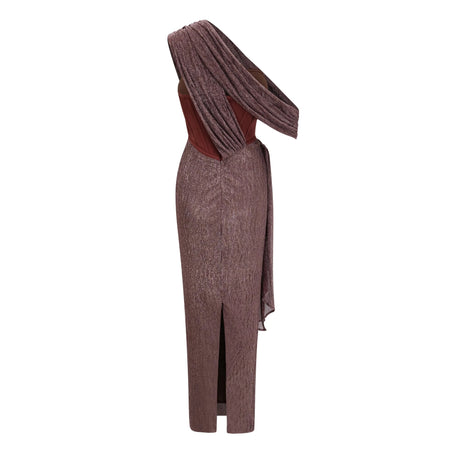 Ivana maxi dress ribbon-design corset in Brown
