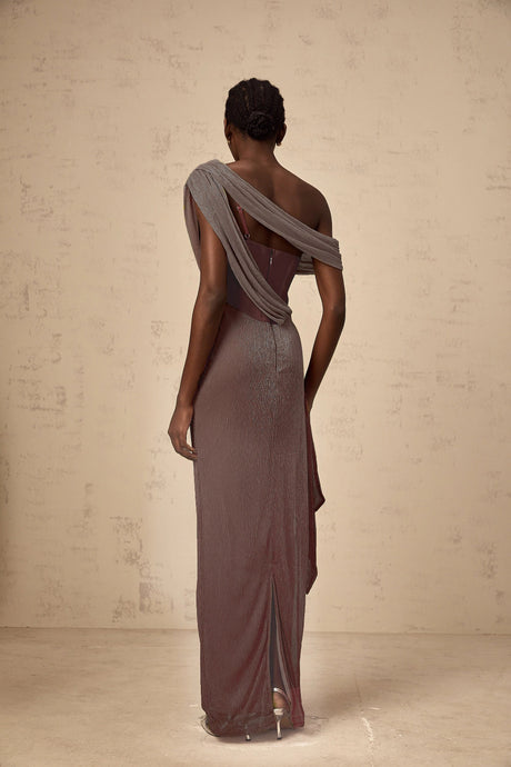 Ivana maxi dress ribbon-design corset in Brown