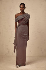Delphine ribbondesign corset maxi dress in Brown