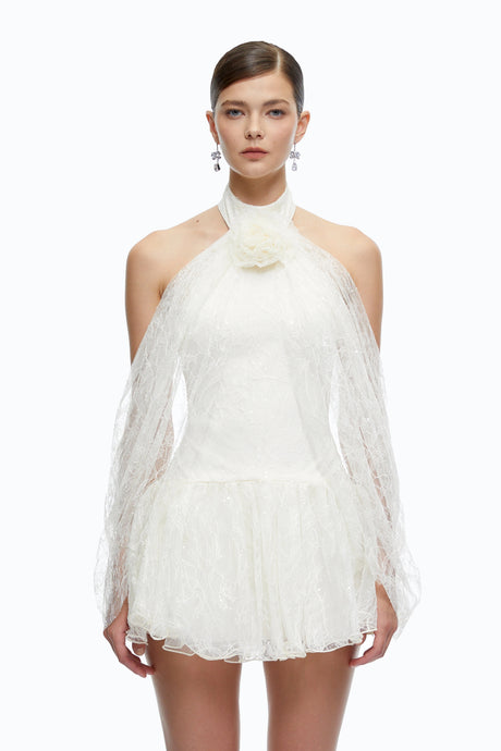 Gemma Mini Dress White Halterneck Lace