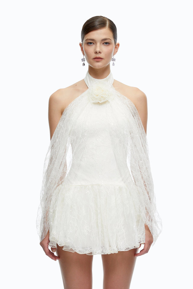 Delphine White Halterneck Lace Mini Dress