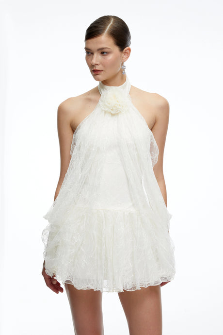 Gemma Mini Dress White Halterneck Lace