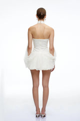 Delphine White Halterneck Lace Mini Dress