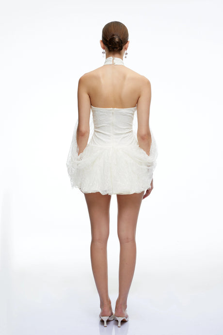 Gemma Mini Dress White Halterneck Lace