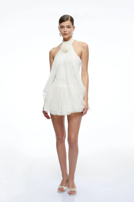 Gemma Mini Dress White Halterneck Lace