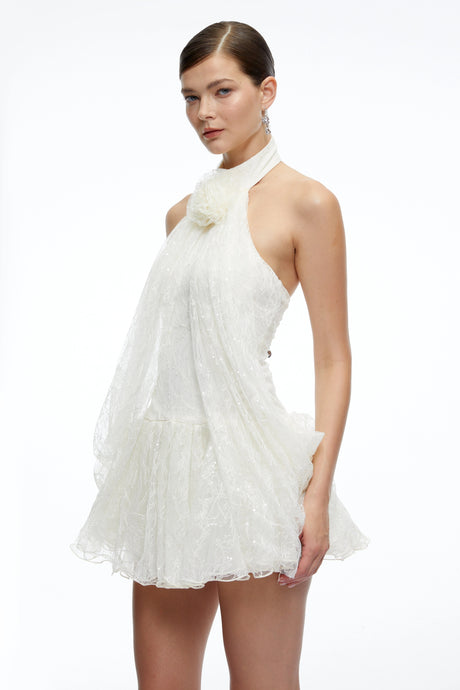 Gemma Mini Dress White Halterneck Lace