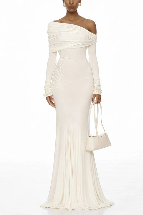 Ippolita Maxi Dress White Off-Shoulder Ruched