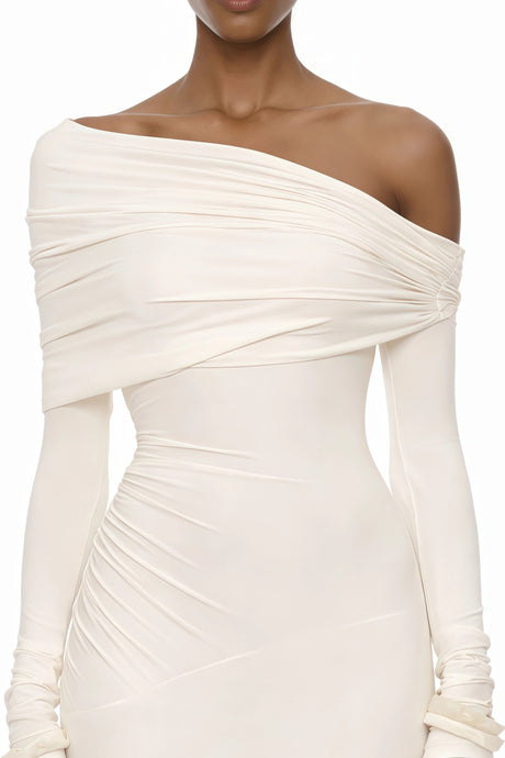 Ippolita Maxi Dress White Off-Shoulder Ruched