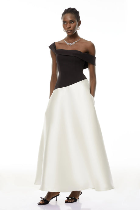 Denisa Maxi Dress Black Color Blocked Satin