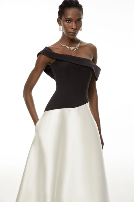 Denisa Maxi Dress Black Color Blocked Satin