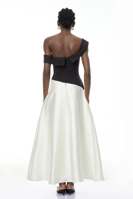 Denisa Maxi Dress Black Color Blocked Satin