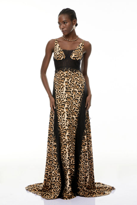 Aubrey Maxi Dress Brown Leopard Print