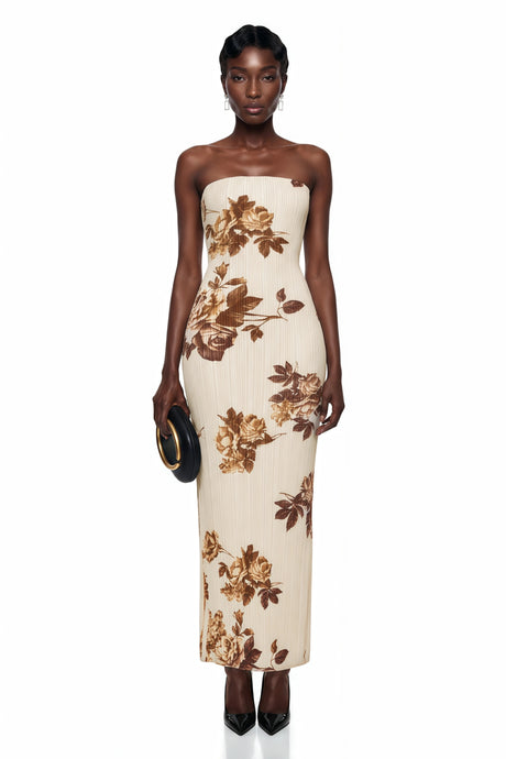 Sabina Midi Dress Cream Floral Pleated