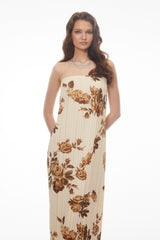 Denise Cream Floral Pleated Midi Dress