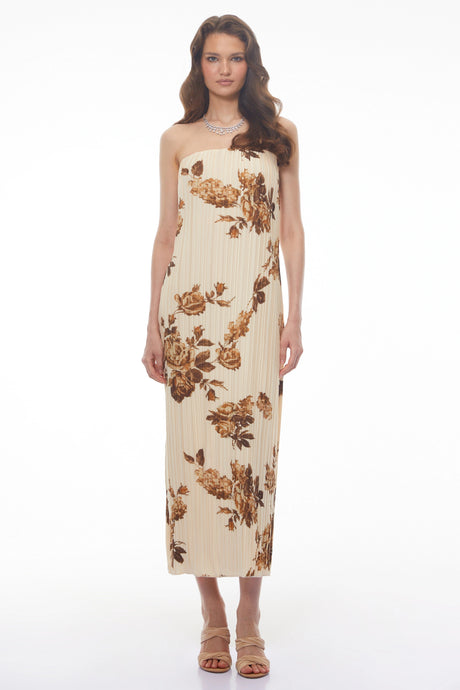 Benedetta Midi Dress Cream Floral Pleated