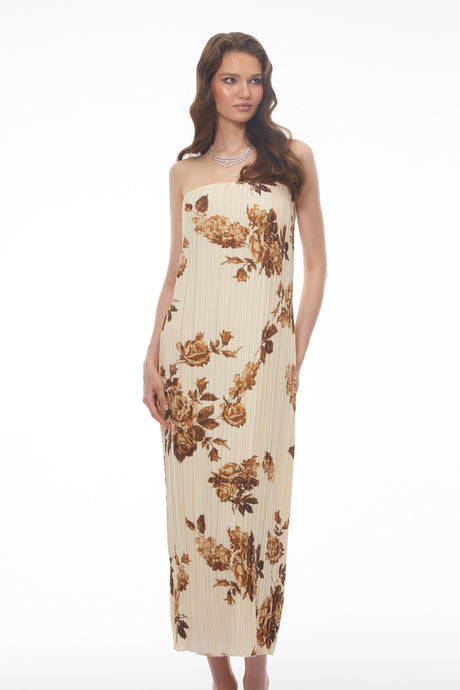 Benedetta Midi Dress Cream Floral Pleated
