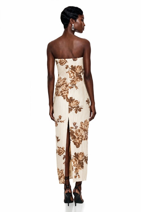 Sabina Midi Dress Cream Floral Pleated