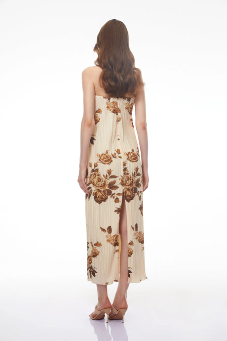 Benedetta Midi Dress Cream Floral Pleated