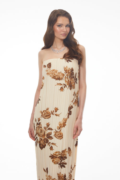 Benedetta Midi Dress Cream Floral Pleated
