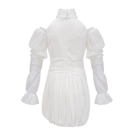 Lacey Mini Dress White Asymmetrical Ruched