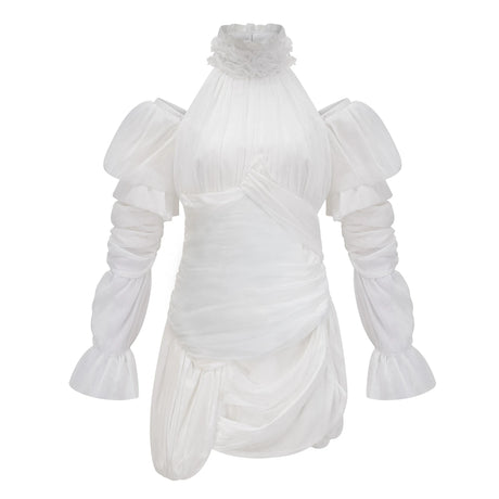 Lacey Mini Dress White Asymmetrical Ruched