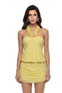 Destiny Yellow Off Shoulder Ruched Mini Dress