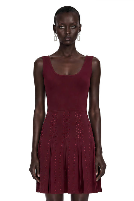 Filippa Mini Dress Burgundy Beading Embellished Ruffled