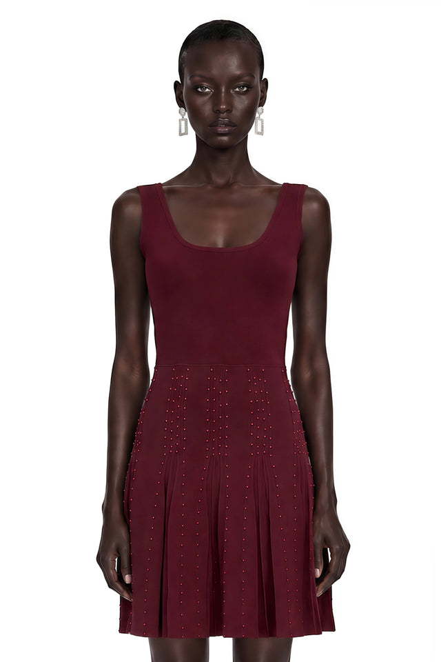 Diane Burgundy Beading Embellished Ruffled Mini Dress