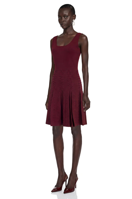 Filippa Mini Dress Burgundy Beading Embellished Ruffled