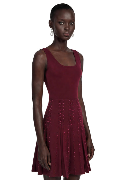 Filippa Mini Dress Burgundy Beading Embellished Ruffled