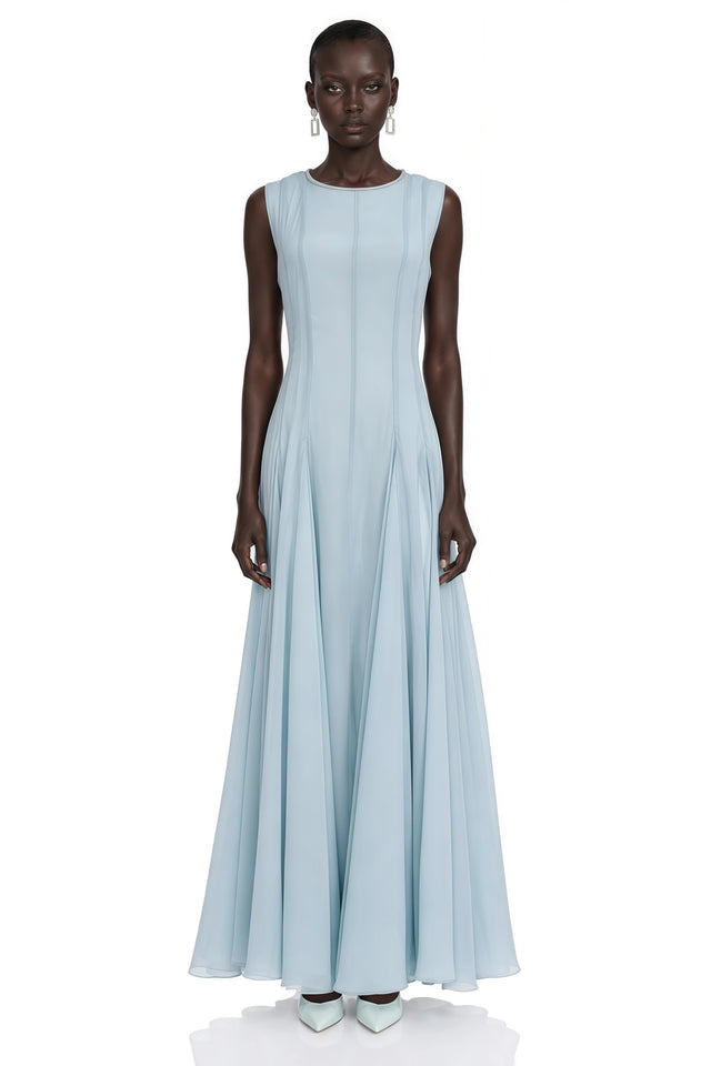 Dilek Light Blue Sleeveless Pleated Maxi Dress