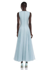 Dilek Light Blue Sleeveless Pleated Maxi Dress
