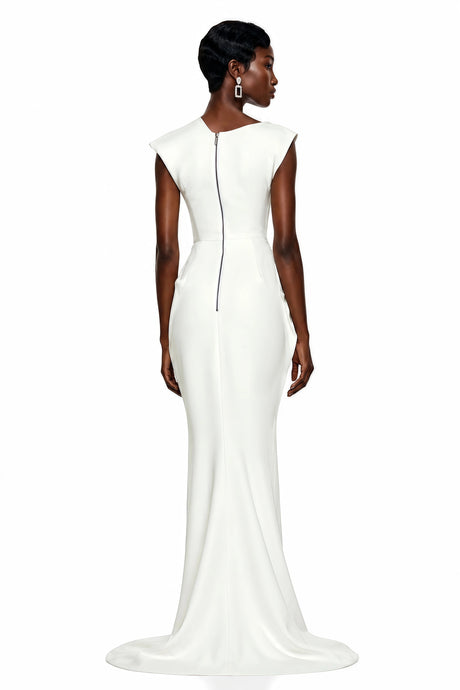 Rosetta Maxi Dress White Mock Neck with High Slit