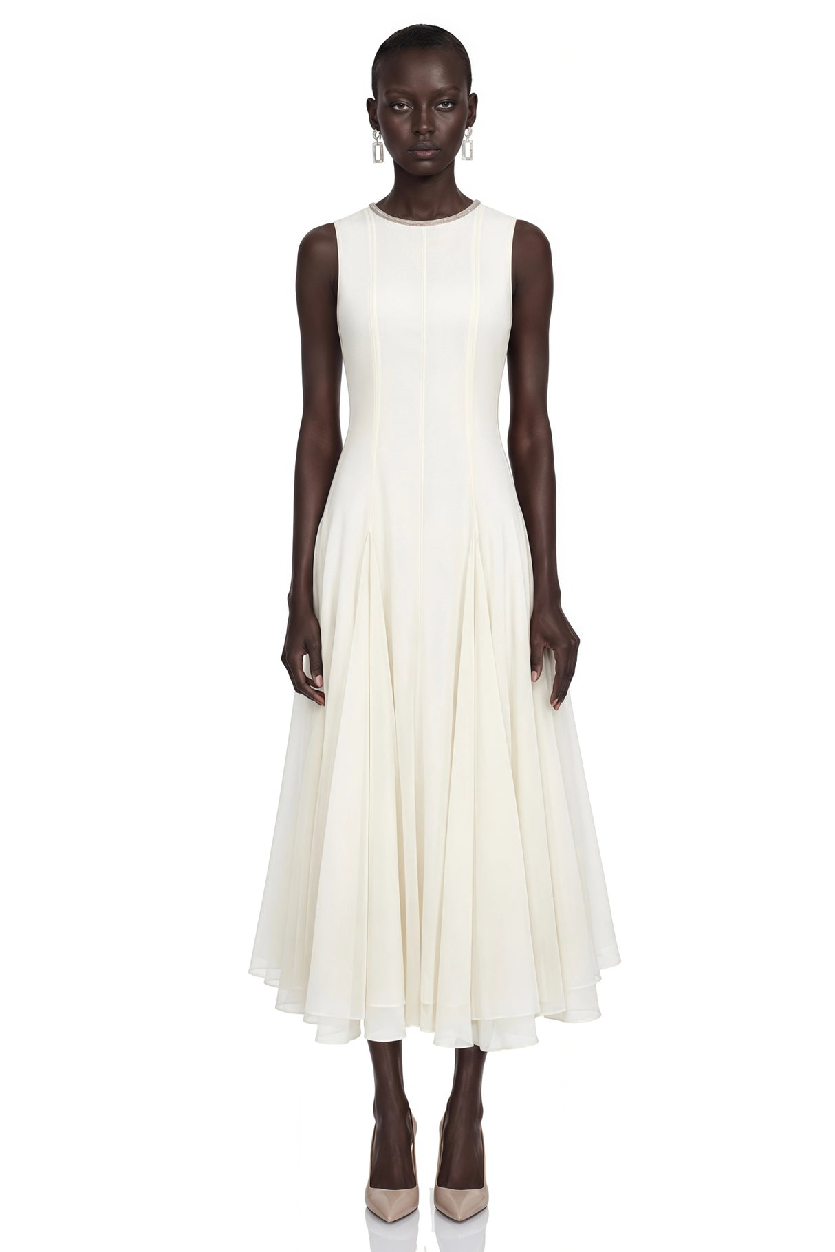 Dilek White Sleeveless Pleated Maxi Dress