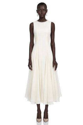 Dilek White Sleeveless Pleated Maxi Dress