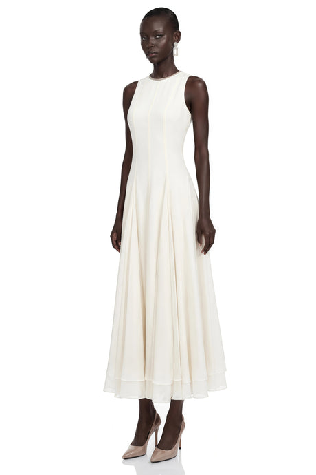 Blair Maxi Dress White Sleeveless Pleated
