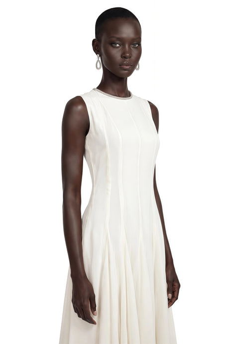 Blair Maxi Dress White Sleeveless Pleated
