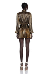 Dineo Antique Gold High Neck Pleated Mini Dress