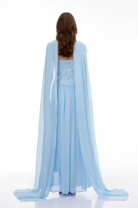 Adelaide Maxi Dress Blue Floral Embroidered Pleated