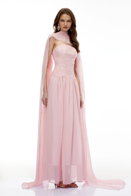 Gabriella Maxi Dress Pink Floral Embroidered Pleated