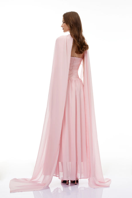 Gabriella Maxi Dress Pink Floral Embroidered Pleated